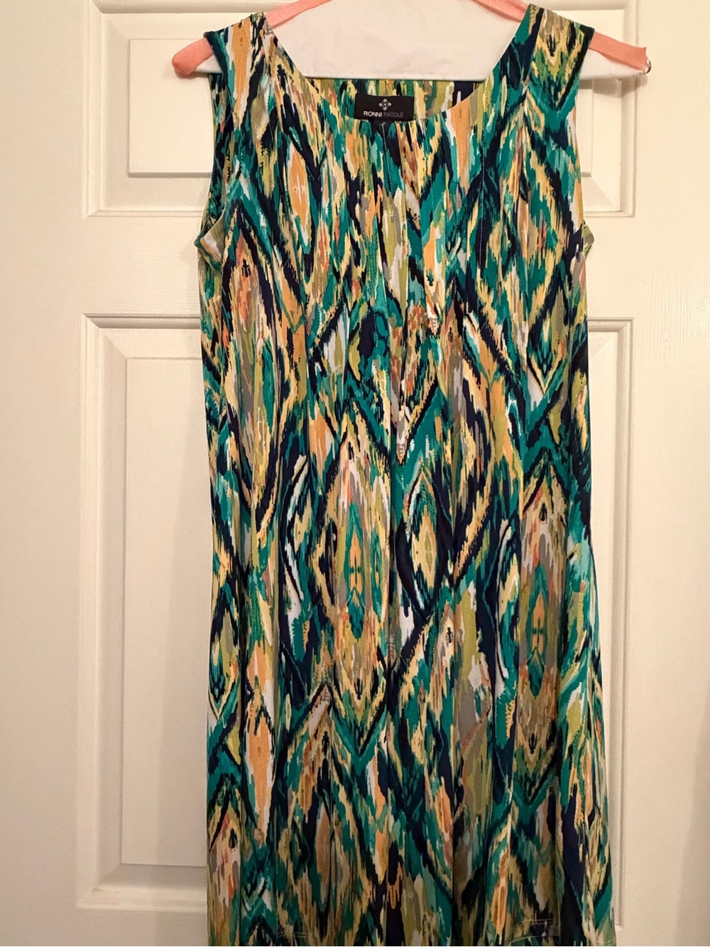 Ronni Nicole Teal Green Multi-Color Printed Sleeveless Dress